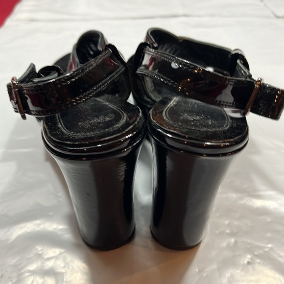 Via Spiga black shiny wedge sandals Strappy open toe ankle strap size 8.5M women - Picture 13 of 14